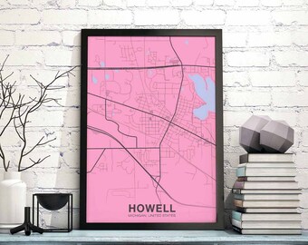 HOWELL Michigan MI USA poster color Hometown City Print Modern Home Decor Office Decoration Wall Art Dorm Bedroom Gift