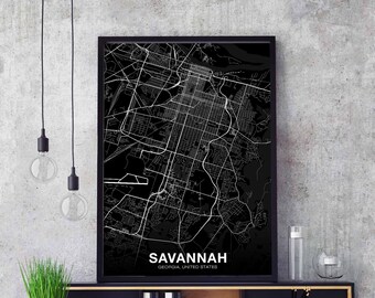 SAVANNAH Georgia GA USA map poster black white Hometown City Print Modern Home Decor Office Decoration Wall Art Dorm Bedroom Gift