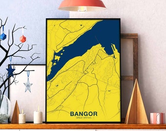 BANGOR Great Britain poster color Hometown City Print Modern Home Decor Office Decoration Wall Art Dorm Bedroom Gift
