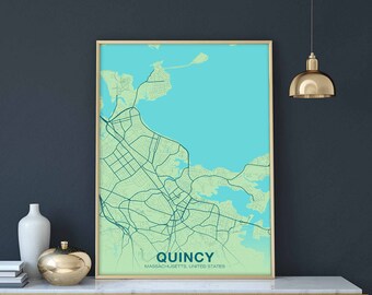QUINCY Massachusetts MA USA poster color Hometown City Print Modern Home Decor Office Decoration Wall Art Dorm Bedroom Gift