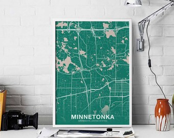MINNETONKA Minnesota MN USA poster color Hometown City Print Modern Home Decor Office Decoration Wall Art Dorm Bedroom Gift