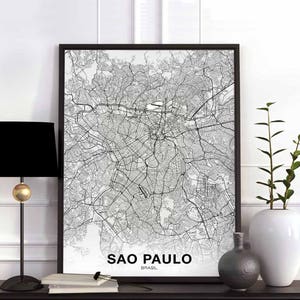 Póster con mapa de SAO PAULO, Brasil, ciudad natal, impresión moderna, decoración del hogar, decoración de la oficina, arte de pared, dormitorio, regalo