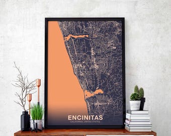 ENCINITAS California CA US map poster color Hometown City Print Modern Home Decor Office Decoration Wall Art Dorm Bedroom Gift