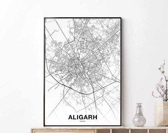 ALIGARH India map poster black white Hometown City Print Modern Home Decor Office Decoration Wall Art Dorm Bedroom Gift