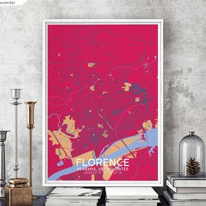 FLORENCE Alabama USA carte affiche noir blanc ville natale ville impression moderne décor à la maison bureau décoration mur art dortoir chambre cadeau