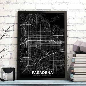 PASADENA, Californie, États-Unis, carte, affiche, noir blanc, ville natale, ville, impression, moderne, décoration intérieure, bureau, décoration, mur, art, dortoir, chambre, cadeau
