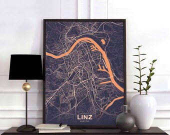 LINZ Austria poster color Hometown City Print Modern Home Decor Office Decoration Wall Art Dorm Bedroom Gift