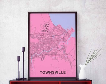 TOWNSVILLE Australia map poster color Hometown City Print Modern Home Decor Office Decoration Wall Art Dorm Bedroom Gift