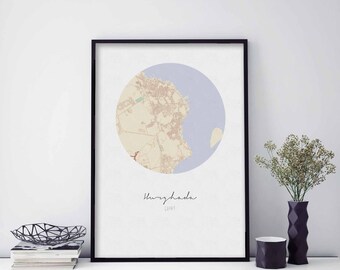 HURGHADA Egypt map poster wall decor design modern minimal nordic travel bedroom home art vintage retro dorm nursery housewarming