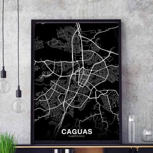 CAGUAS Puerto Rico map poster black white Hometown City Print Modern Home Decor Office Decoration Wall Art Dorm Bedroom Gift