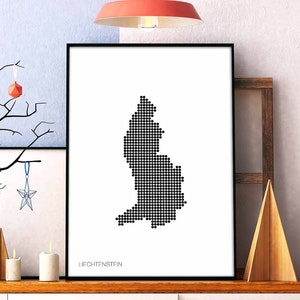 LIECHTENSTEIN Landkarte Plakat schwarz weiss Wand Kunst Design Wandbild Karte Design modern schweizerisch skandinavisch elegant Einweihungsparty