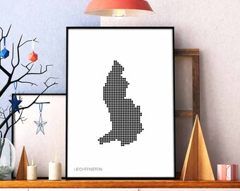 LIECHTENSTEIN minimal dots retro map poster black white wall decor design modern swiss scandinavian nordic housewarming travel