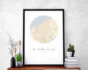 ST CATHARINES Canada map poster wall decor design modern minimal nordic travel bedroom home art vintage retro dorm nursery housewarming