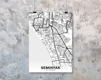 SEMINYAK Indonesia map poster Hometown City Print Modern Home Decor Office Decoration Wall Art Dorm Bedroom Gift