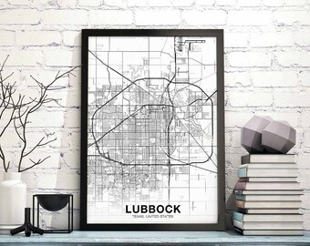 LUBBOCK Texas TX USA map poster black white Hometown City Print Modern Home Decor Office Decoration Wall Art Dorm Bedroom Gift