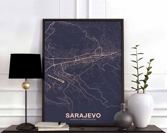 SARAJEVO Bosnia & Herzegovina poster color Hometown City Print Modern Home Decor Office Decoration Wall Art Dorm Bedroom Gift