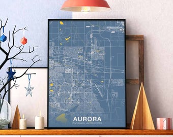 AURORA Colorado CO US map poster color Hometown City Print Modern Home Decor Office Decoration Wall Art Dorm Bedroom Gift