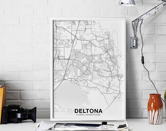 DELTONA Florida FL USA map poster black white Hometown City Print Modern Home Decor Office Decoration Wall Art Dorm Bedroom Gift
