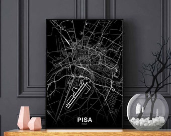 PISA Italy map poster black white Hometown City Print Modern Home Decor Office Decoration Wall Art Dorm Bedroom Gift