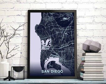 SAN DIEGO California CA usa poster color Hometown City Print Modern Home Decor Office Decoration Wall Art Dorm Bedroom Gift