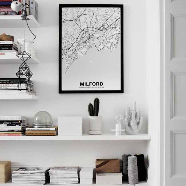 Milford Connecticut Ct Usa Map Poster Black White Hometown City