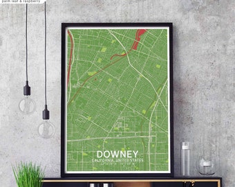 DOWNEY California USA map poster black white Hometown City Print Modern Home Decor Office Decoration Wall Art Dorm Bedroom Gift