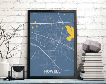 HOWELL Michigan MI USA poster color Hometown City Print Modern Home Decor Office Decoration Wall Art Dorm Bedroom Gift