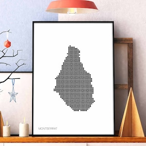 MONTSERRAT Minimal Dots Retro Landkarte Plakat schwarz weiß Wand Dekor Design modern schweizerisch skandinavisch Einweihungsparty