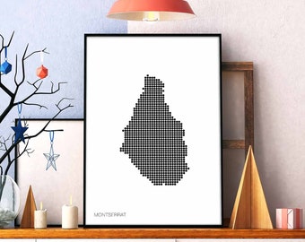 MONTSERRAT minimal dots retro map poster black white wall decor design modern swiss scandinavian nordic housewarming travel