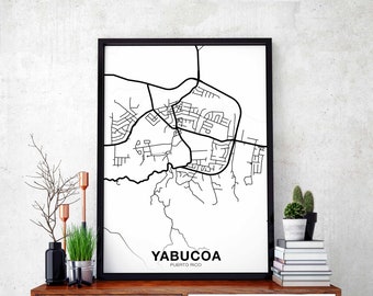 YABUCOA Puerto Rico map poster black white Hometown City Print Modern Home Decor Office Decoration Wall Art Dorm Bedroom Gift