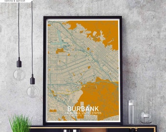 BURBANK California USA map poster black white Hometown City Print Modern Home Decor Office Decoration Wall Art Dorm Bedroom Gift