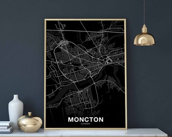 MONCTON Canada map poster black white Hometown City Print Modern Home Decor Office Decoration Wall Art Dorm Bedroom Gift