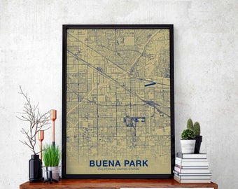 BUENA PARK California CA us map poster color Hometown City Print Modern Home Decor Office Decoration Wall Art Dorm Bedroom Gift