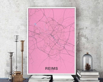 REIMS France map poster colors Hometown City Print Modern Home Decor Office Decoration Wall Art Dorm Bedroom Gift