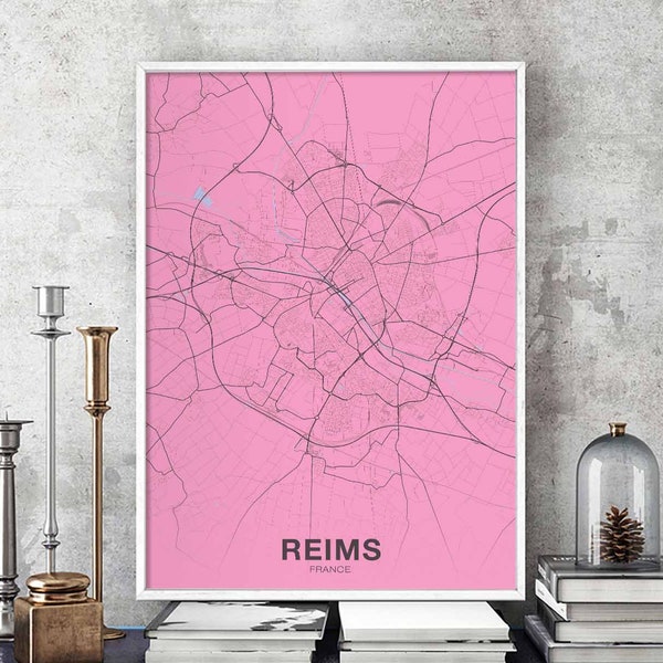 Reims France Map Art Etsy