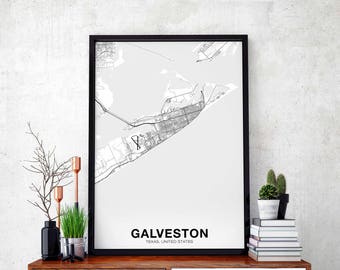GALVESTON Texas TX USA map poster black white Hometown City Print Modern Home Decor Office Decoration Wall Art Dorm Bedroom Gift