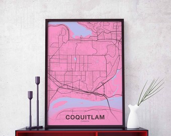 COQUITLAM Canada map poster color Hometown City Print Modern Home Decor Office Decoration Wall Art Dorm Bedroom Gift