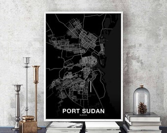 PORT SUDAN Sudan map poster black white Hometown City Print Modern Home Decor Office Decoration Wall Art Dorm Bedroom Gift