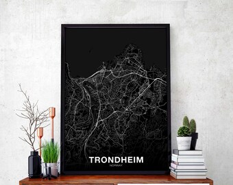 TRONDHEIM Norway map poster black white Hometown City Print Modern Home Decor Office Decoration Wall Art Dorm Bedroom Gift