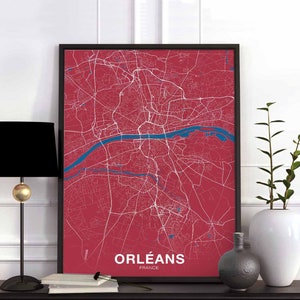 ORLÉANS France carte affiche couleurs ville natale ville impression moderne décor à la maison bureau décoration art mural dortoir chambre cadeau