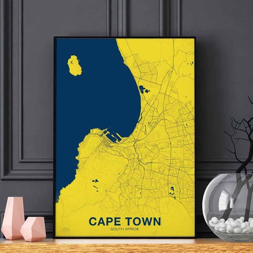 Cape Town City Map Art Print / South Africa Wall Art Line Etsy