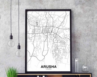 ARUSHA Tanzania map poster black white Hometown City Print Modern Home Decor Office Decoration Wall Art Dorm Bedroom Gift