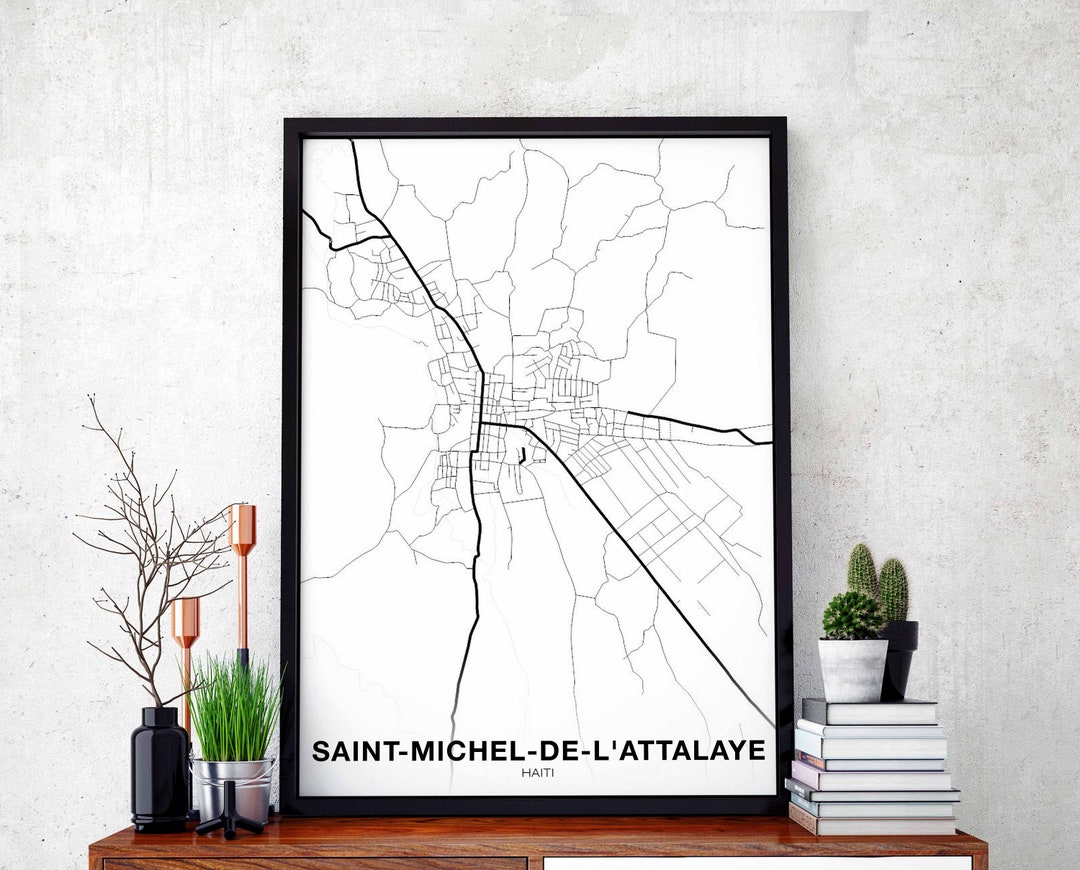 Stmicheldel'attalaye Haiti Map Poster Black White Etsy