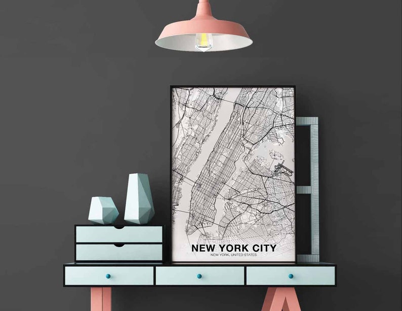 NEW YORK CITY New York Ny Usa Map Poster Black White Hometown City ...