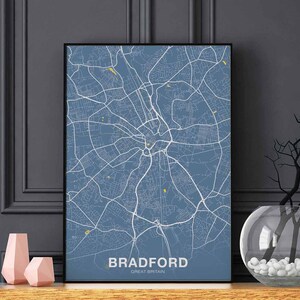 Póster de mapa de BRADFORD, Gran Bretaña, Reino Unido, ciudad natal, impresión en color, decoración moderna para el hogar, decoración de la oficina, arte de pared, dormitorio, regalo