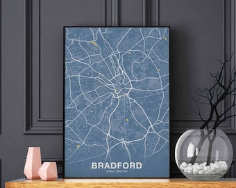 BRADFORD Great Britain UK map poster color Hometown City Print Modern Home Decor Office Decoration Wall Art Dorm Bedroom Gift