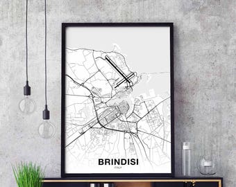 BRINDISI Italy map poster Hometown City Print Modern Home Decor Office Decoration Wall Art Dorm Bedroom Gift