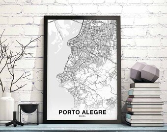 PORTO ALEGRE Brazil map poster black white Hometown City Print Modern Home Decor Office Decoration Wall Art Dorm Bedroom Gift