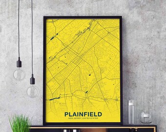 PLAINFIELD New Jersey NJ USA map poster color Hometown City Print Modern Home Decor Office Decoration Wall Art Dorm Bedroom Gift