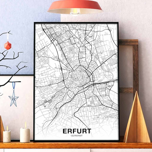 ERFURT Germany map poster Hometown City Print Modern Home Decor Office Decoration Wall Art Dorm Bedroom Gift